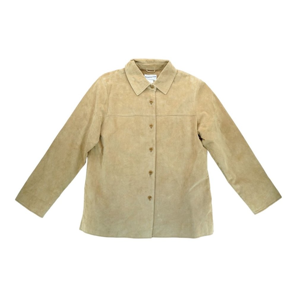 Pendleton Women's Large‎ 100% Leather Button Up Jacket Coat Tan Portland Oregon
